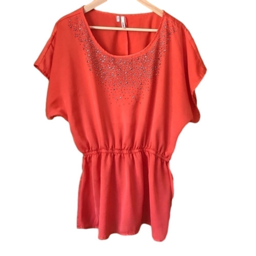 𝅺STUDIO Y coral studded tie waist tunic top size large